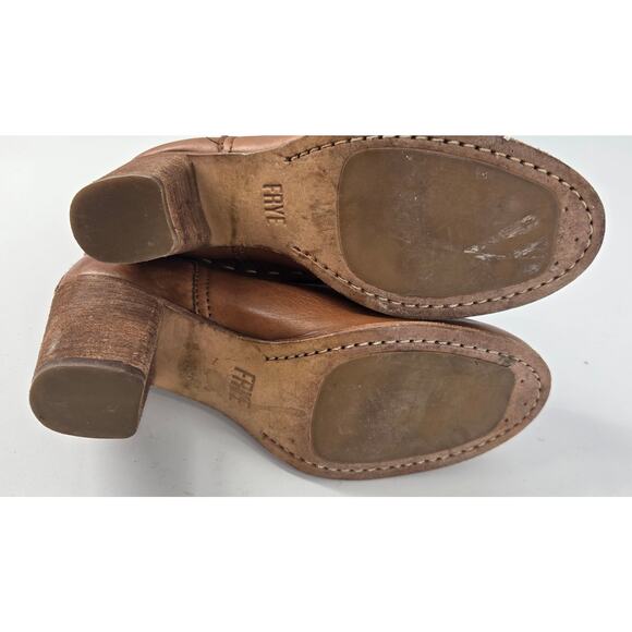 Frye Naomi Pickstitch Cognac Brown Leather Stacked Heel 5.5 Slouchy Western Boho - Picture 5 of 6